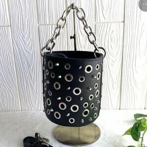 Zara black studded bucket bag